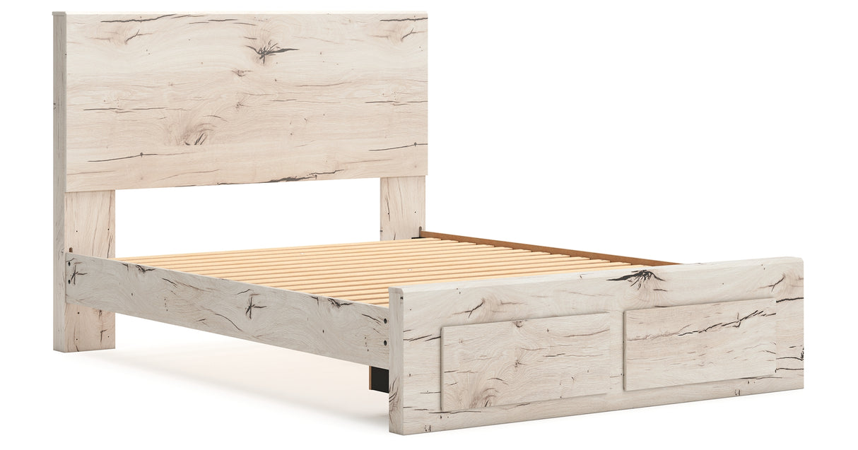 Lawroy Queen Panel Storage Bed with Mirrored Dresser and Nightstand in Light Natural from Ashley - Luna Furniture
