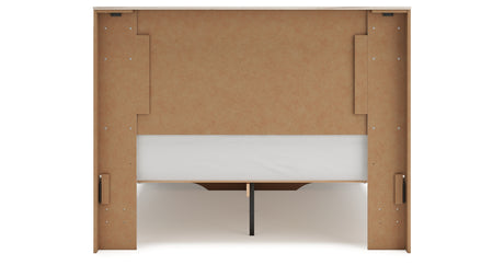 Lawroy Queen Panel Storage Bed with Mirrored Dresser and Nightstand in Light Natural from Ashley - Luna Furniture