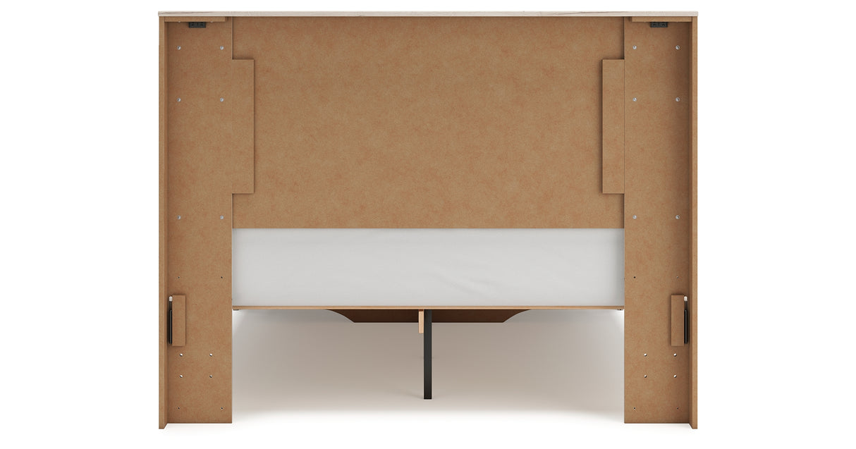 Lawroy Queen Panel Storage Bed with Mirrored Dresser and Chest in Light Natural from Ashley - Luna Furniture