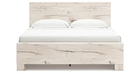 Lawroy King Panel Bed with Mirrored Dresser and Nightstand in Light Natural from Ashley - Luna Furniture