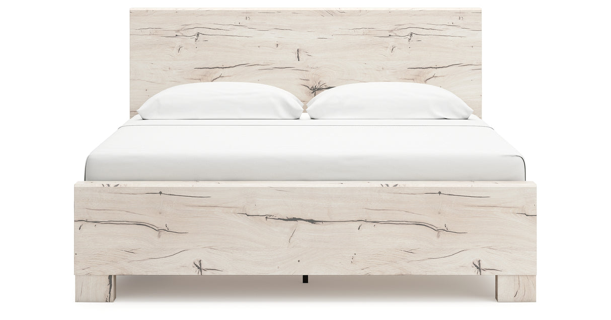 Lawroy Light Natural King Panel Bed with Mirrored Dresser, Chest and 2 Nightstands from Ashley - Luna Furniture