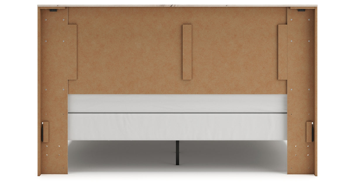 Lawroy King Panel Bed with Mirrored Dresser, Chest and Nightstand in Light Natural from Ashley - Luna Furniture