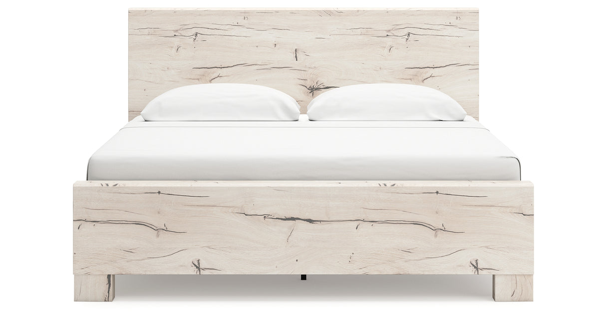 Lawroy King Panel Bed with Mirrored Dresser in Light Natural from Ashley Furniture - Luna Furniture