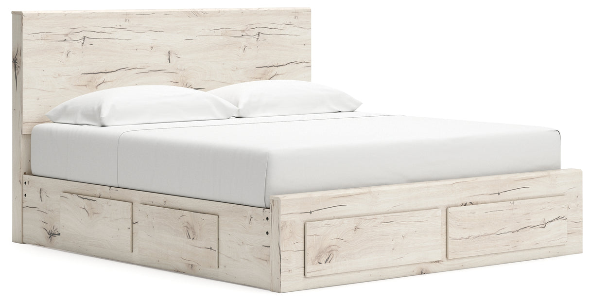 Lawroy Light Natural King Panel Storage Bed, Dresser and Mirror from Ashley - Luna Furniture