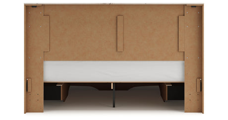 Lawroy Light Natural King Panel Storage Bed with Mirrored Dresser and Chest from Ashley - Luna Furniture