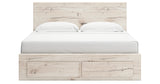 Lawroy King Panel Storage Bed with Mirrored Dresser and Nightstand in Light Natural from Ashley Furniture - Luna Furniture
