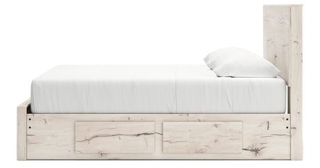 Lawroy Light Natural King Panel Storage Bed with Mirrored Dresser and Chest from Ashley - Luna Furniture
