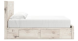 Lawroy Light Natural King Panel Storage Bed with Mirrored Dresser and Chest from Ashley - Luna Furniture