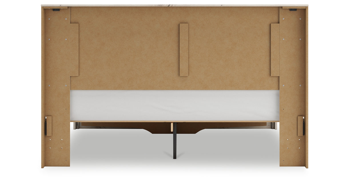 Lawroy King Panel Storage Bed with Mirrored Dresser, Chest and 2 Nightstands in Light Natural from Ashley - Luna Furniture