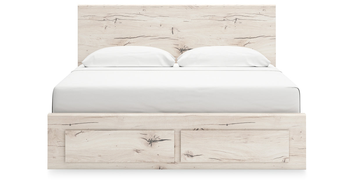 Lawroy King Panel Storage Bed with Mirrored Dresser, Chest and 2 Nightstands in Light Natural from Ashley - Luna Furniture