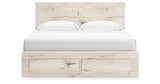 Lawroy King Panel Storage Bed with Mirrored Dresser in Light Natural from Ashley Furniture - Luna Furniture