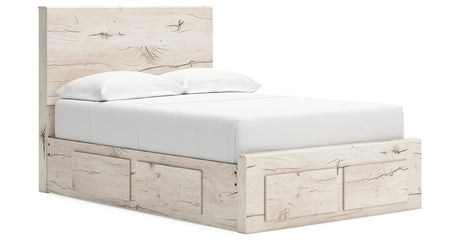 Lawroy Full Panel Storage Bed with Mirrored Dresser and Nightstand in Light Natural from Ashley - Luna Furniture