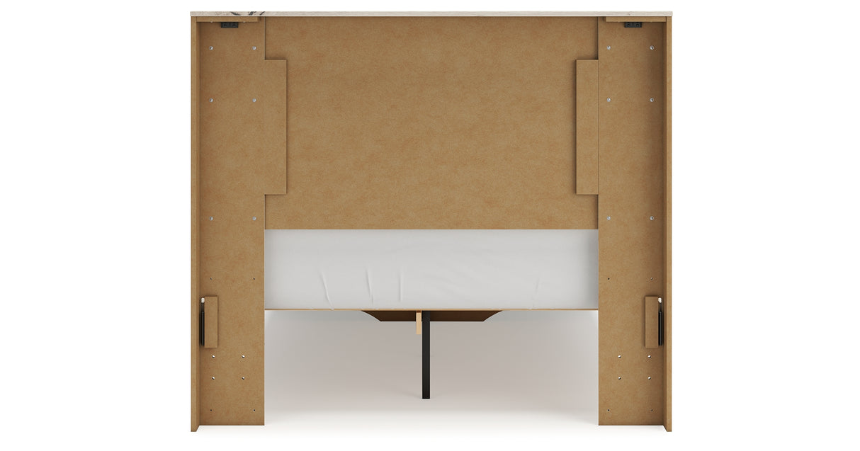 Lawroy Light Natural Twin Panel Bed with Storage with Mirrored Dresser and Chest from Ashley - Luna Furniture