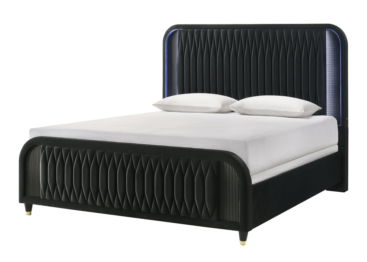 Valeria Black Upholstered LED King Bed