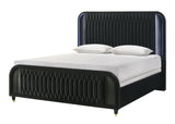 Valeria Black Upholstered LED King Bed