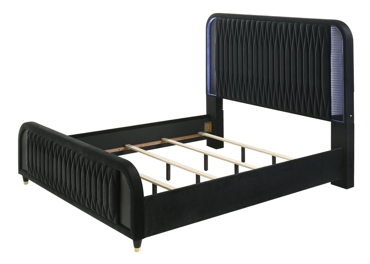Valeria Black Upholstered LED King Bed