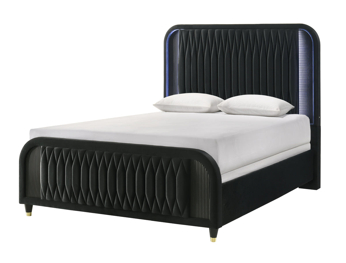 Valeria Black Upholstered LED Queen Bed