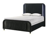Valeria Black Upholstered LED Queen Bed