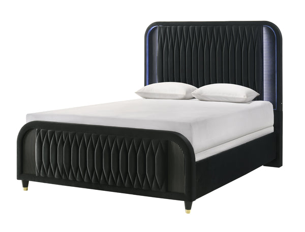 Valeria Black Upholstered LED Queen Bed