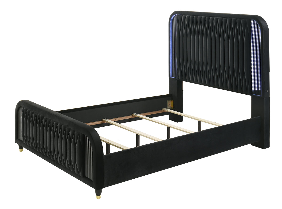 Valeria Black Upholstered LED Queen Bed