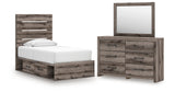 Graystorm Twin Panel Storage Bed with Mirrored Dresser in Brown Gray from Ashley Furniture - Luna Furniture
