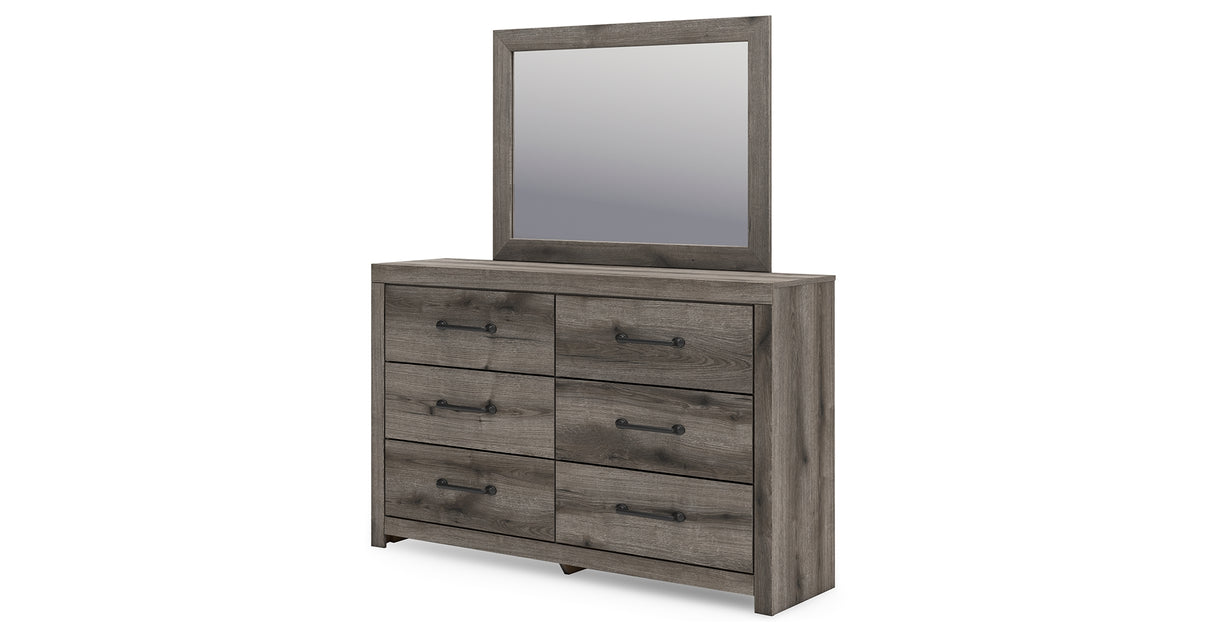 Graystorm Full Panel Bed with Storage with Mirrored Dresser and 2 Nightstands in Brown Gray from Ashley Furniture - Luna Furniture