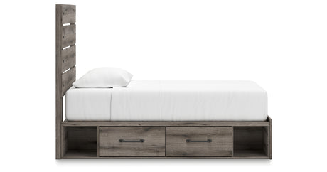 Graystorm Twin Panel Storage Bed with Mirrored Dresser, Chest and 2 Nightstands in Brown Gray from Ashley Furniture - Luna Furniture