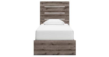 Graystorm Twin Panel Bed with Storage with Mirrored Dresser and Chest in Brown Gray from Ashley Furniture - Luna Furniture