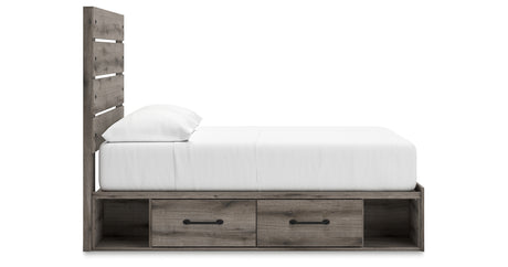 Graystorm Full Panel Bed with Storage with Mirrored Dresser and Nightstand in Brown Gray from Ashley Furniture - Luna Furniture