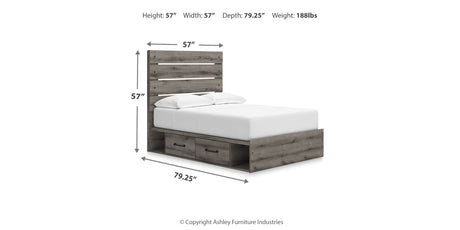 Graystorm Full Panel Bed with Storage with Mirrored Dresser and Nightstand in Brown Gray from Ashley Furniture - Luna Furniture