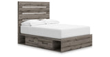 Graystorm Full Panel Bed with Storage with Mirrored Dresser and 2 Nightstands in Brown Gray from Ashley Furniture - Luna Furniture