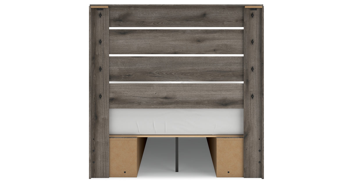 Graystorm Full Panel Bed with Storage with Mirrored Dresser and Nightstand in Brown Gray from Ashley Furniture - Luna Furniture