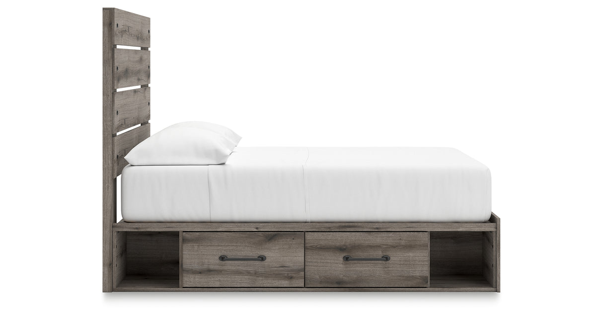Graystorm Full Panel Bed with Storage with Mirrored Dresser, Chest and Nightstand in Brown Gray from Ashley Furniture - Luna Furniture