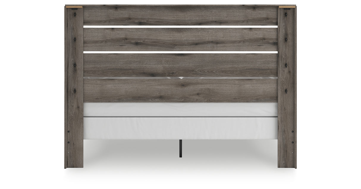 Graystorm King Panel Bed with Mirrored Dresser and 2 Nightstands in Brown Gray from Ashley - Luna Furniture