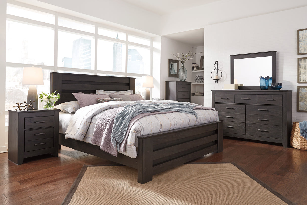 Brinxton Charcoal King Panel Bed, Dresser and Mirror from Ashley - Luna Furniture