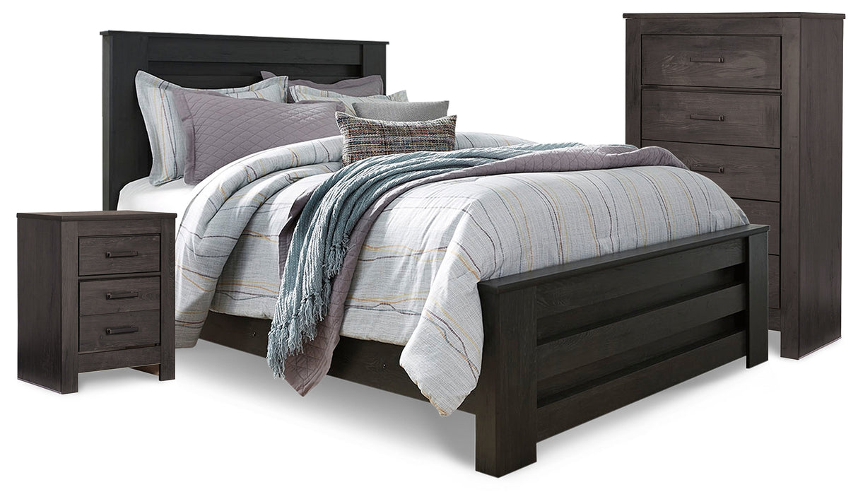 Brinxton Charcoal Queen Panel Bed, Chest and Nightstand from Ashley - Luna Furniture