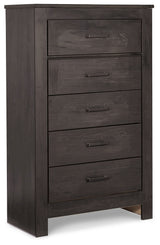 Brinxton King Panel Bed with Mirrored Dresser, Chest and 2 Nightstands in Charcoal from Ashley - Luna Furniture