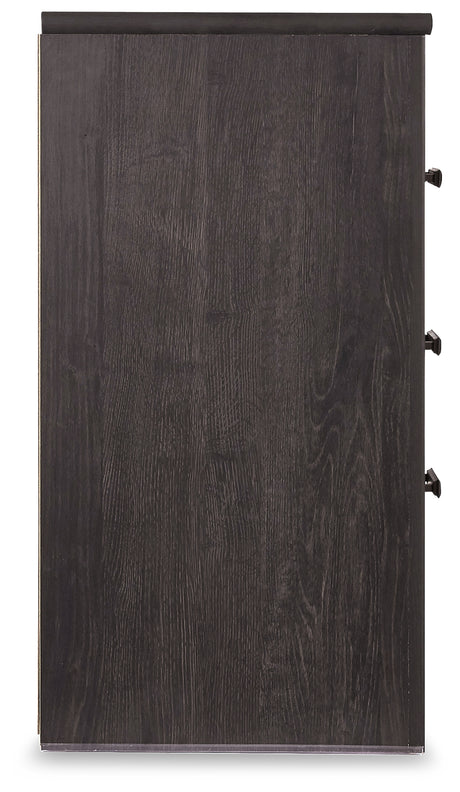 Brinxton King Panel Bed with Mirrored Dresser, Chest and 2 Nightstands in Charcoal from Ashley - Luna Furniture