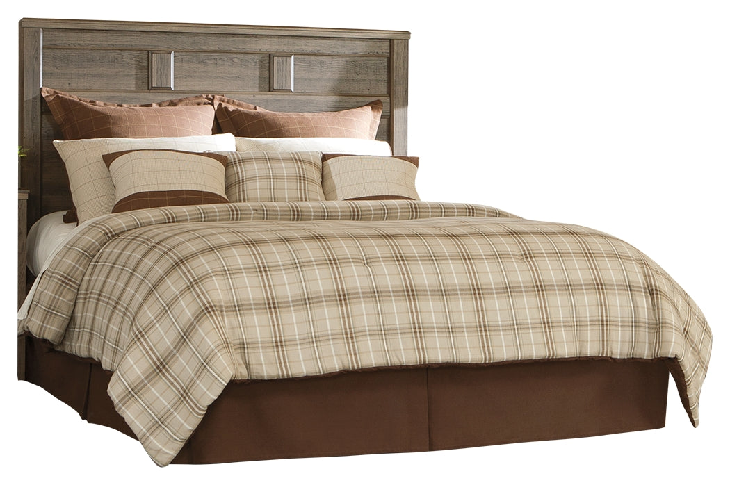 Juararo Queen Panel Headboard Bed with Mirrored Dresser in Dark Brown from Ashley Furniture - Luna Furniture
