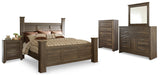 Juararo Dark Brown King Poster Bed, Dresser, Mirror, Chest and Nightstand from Ashley Furniture - Luna Furniture