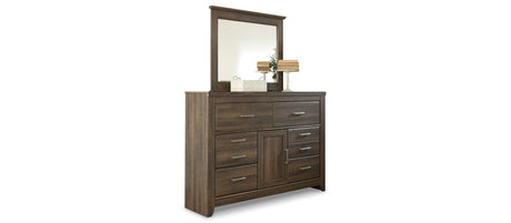 Juararo Queen Poster Bed with Mirrored Dresser and 2 Nightstands in Dark Brown from Ashley Furniture - Luna Furniture