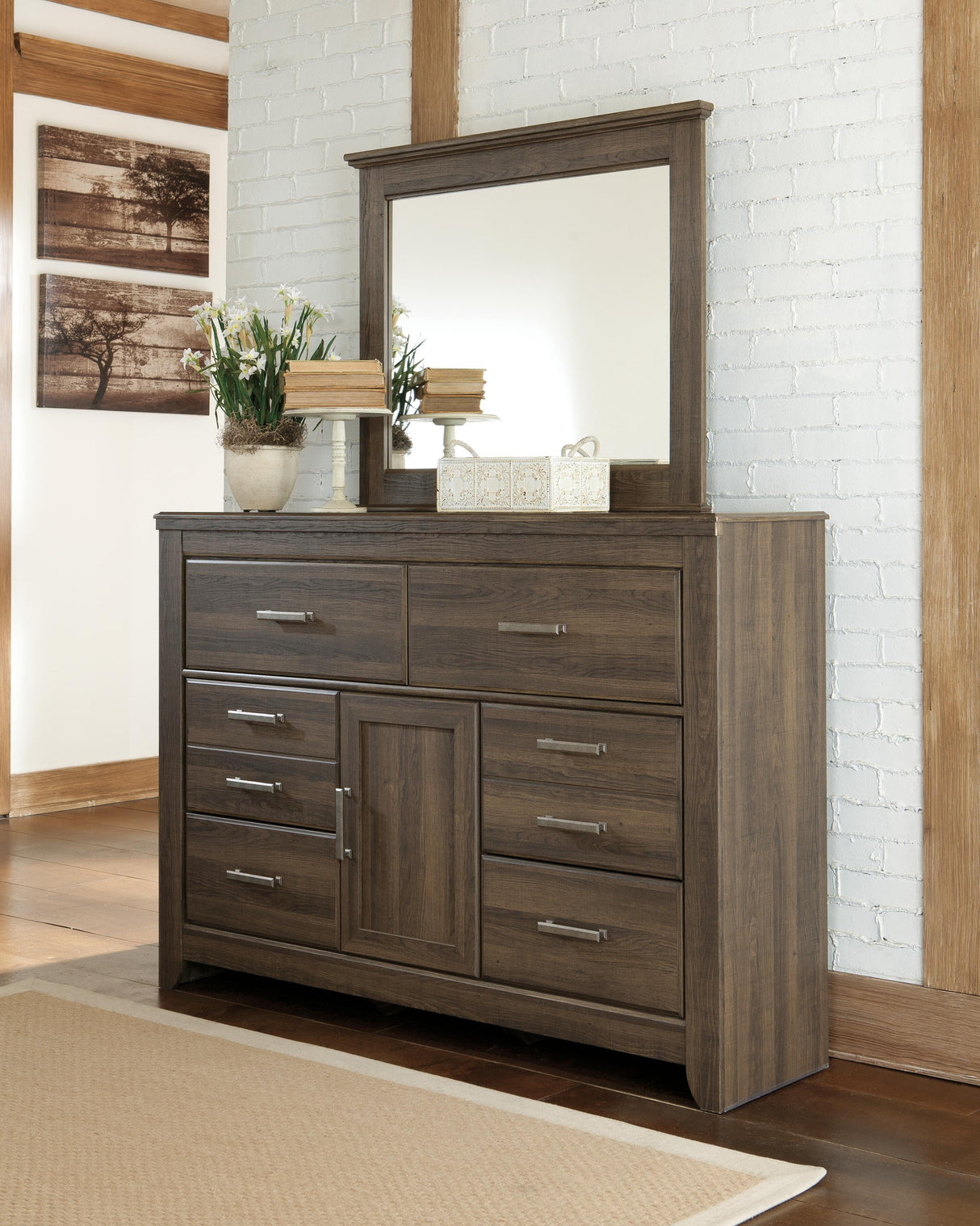 Juararo Dark Brown Dresser and Mirror from Ashley Furniture - Luna Furniture
