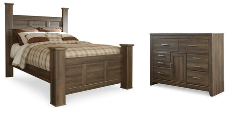 Juararo Queen Poster Bed with Dresser in Dark Brown from Ashley Furniture - Luna Furniture