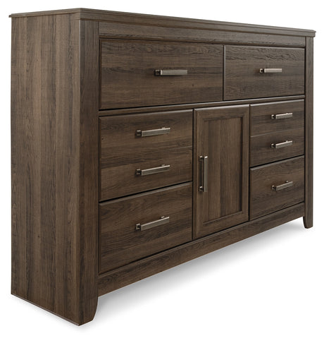Juararo Queen Poster Bed with Dresser in Dark Brown from Ashley Furniture - Luna Furniture