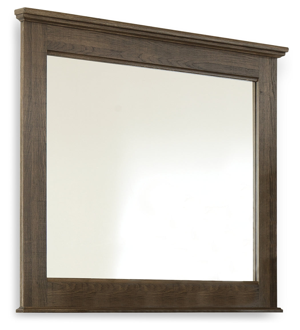 Juararo King Poster Bed with Mirrored Dresser and 2 Nightstands in Dark Brown from Ashley Furniture - Luna Furniture