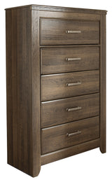 Juararo King Poster Bed with Mirrored Dresser and Chest in Dark Brown from Ashley - Luna Furniture