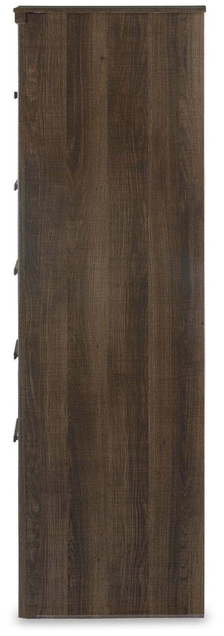Juararo Queen Poster Bed with Mirrored Dresser, Chest and 2 Nightstands in Dark Brown from Ashley Furniture - Luna Furniture