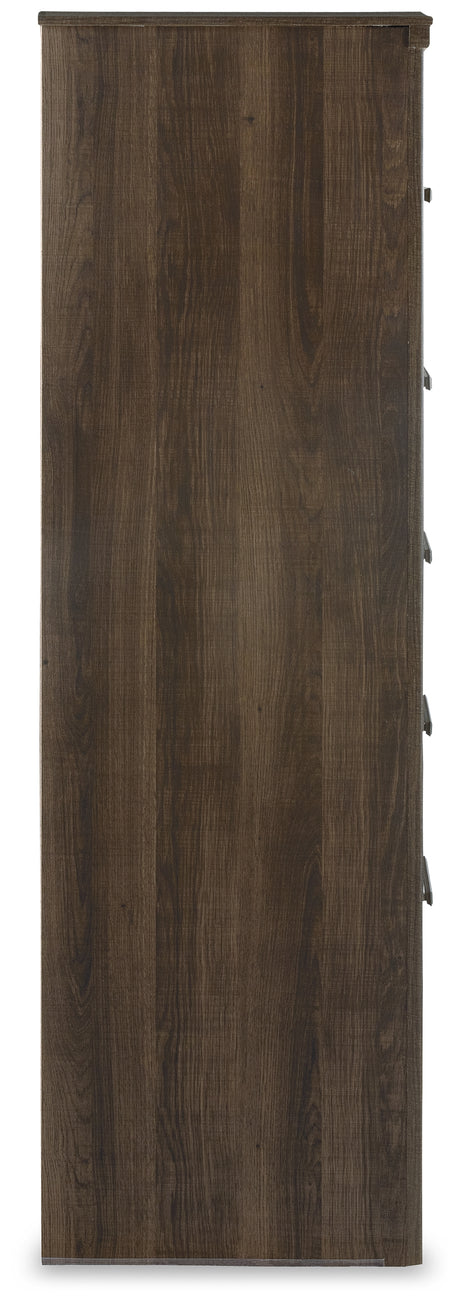 Juararo California King Poster Bed with Mirrored Dresser, Chest and 2 Nightstands in Dark Brown from Ashley Furniture - Luna Furniture