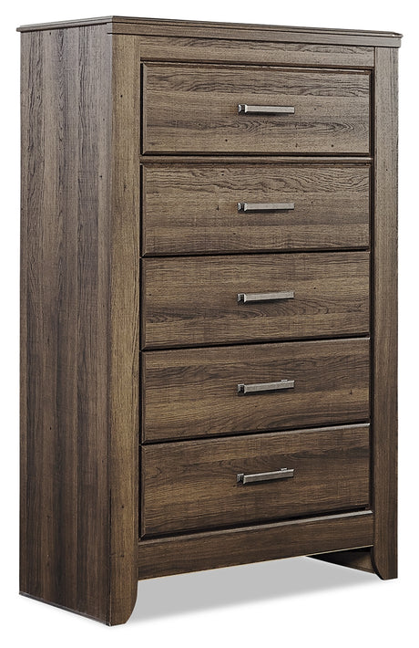 Juararo California King Panel Bed with Mirrored Dresser, Chest and Nightstand in Dark Brown from Ashley Furniture - Luna Furniture