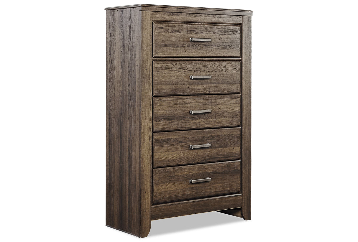 Juararo Queen Panel Bed with Mirrored Dresser and Chest in Dark Brown from Ashley Furniture - Luna Furniture